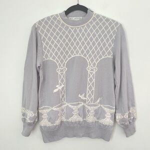 St.John Marie Grey Women Blue Grey Santana Knit Shoulder Zip Vintage Sweater S